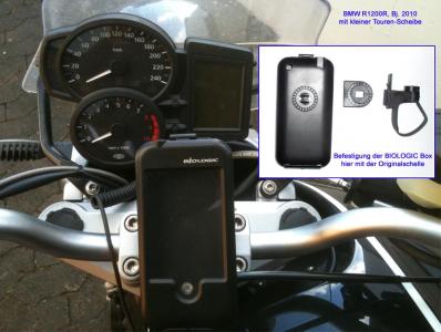 Klick für Originalgröße :iPhone-Halterung_Biologix-Box_Originalschelle_BMW-R1200R_Olthoff.jpg